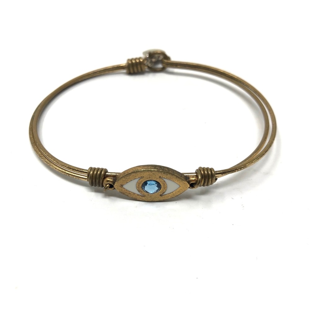 Luca + Danni Evil Eye Bangle Bracelet Womens Gold Plated Blue Stone